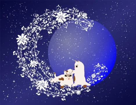 Moon and cats Stock Illustration