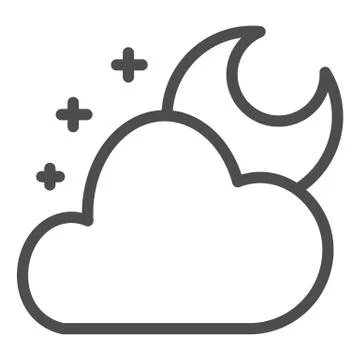 Moon and cloud line icon. Night sky with stars vector illustration isolated on Stockillustratie