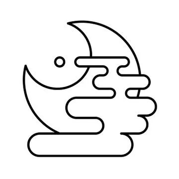 Moon and cloud vector, Chinese New year line icon Stock Illustration