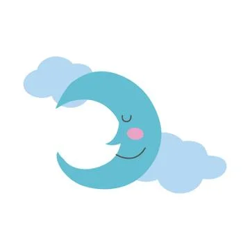 Moon and clouds character hand draw style icon Ilustração Stock