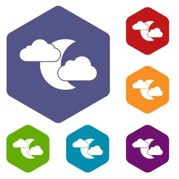 Moon and clouds icons set Ilustração Stock