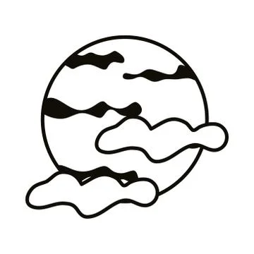 Moon and clouds line style icon Ilustração Stock