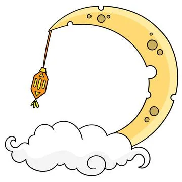 Moon and clouds in the night. vector illustration of frame border template Stock Illustration