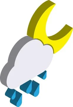 Moon and clouds with rain illustration in 3D isometric style Ilustração Stock