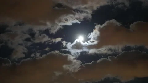 Moon and clouds rolling at night above a major city Stock Footage 140587590