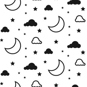 Moon and clouds seamless vector pattern 스톡 일러스트