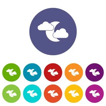 Moon and clouds set icons Ilustração Stock