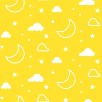 Moon and clouds yellow seamless vector pattern 스톡 일러스트