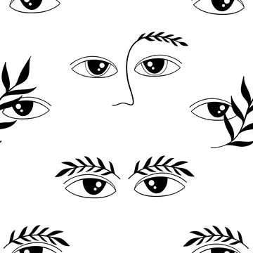 Moon and evil eye seamless pattern authentic sign.Astrology boho witch symbol Stock Illustration