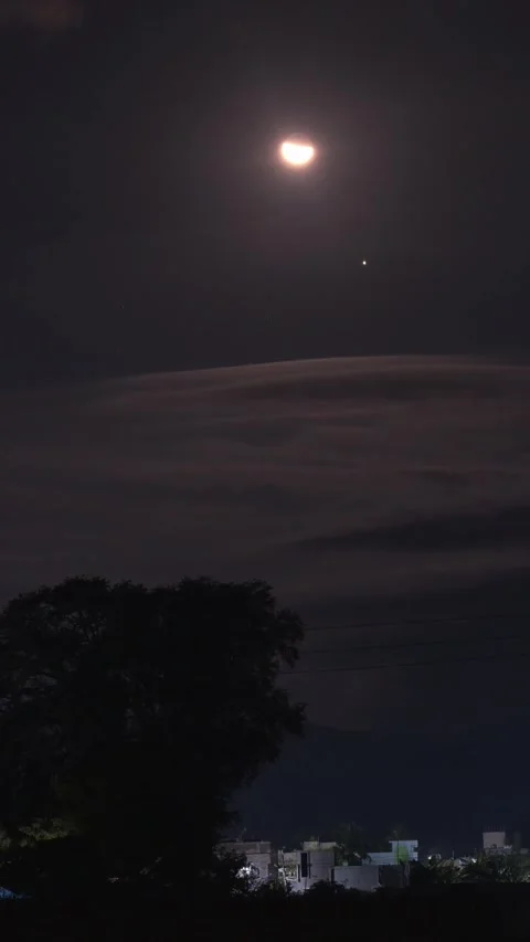 Moon and Jupiter Conjunction Setting – Timelapse with Lone Tree Stock Footage 313558772