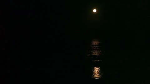 Moon and Moonlit Ocean Waves Stock Footage 46415167