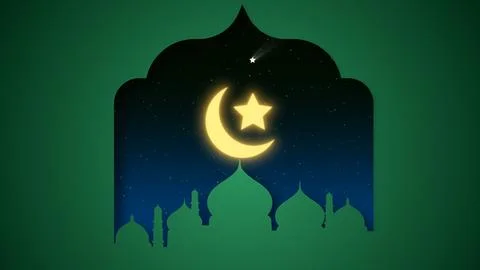 Moon and mosque in the background of ramadan kareem eid mubarak 库存插图
