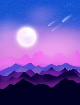 Moon and mountains Illustrazione stock
