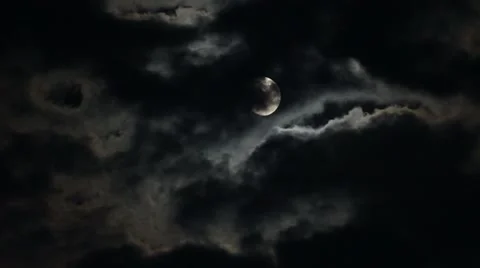 Moon and moving clouds. Stock Footage 49452733