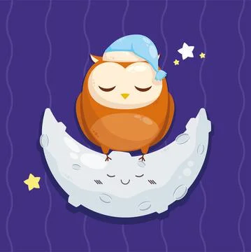 Moon and owl sleeping Stock Illustration