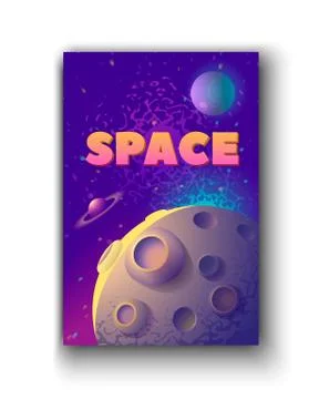 Moon and space words. Vector illustration of moon and planets with Space word. Illustrazione stock