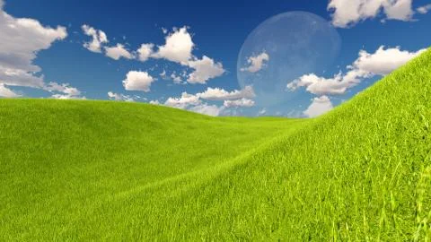 Moon and spring green meadow Nature 3D rendering Ilustração Stock