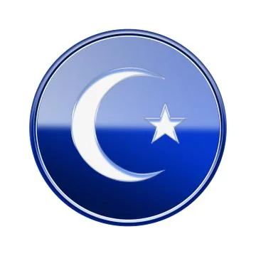 Moon and star icon glossy blue, isolated on white background. Stockillustratie