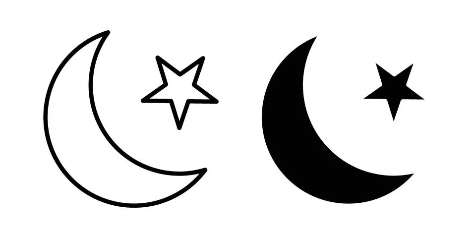 Moon and star icon linear versions pack on white background Stock Illustration