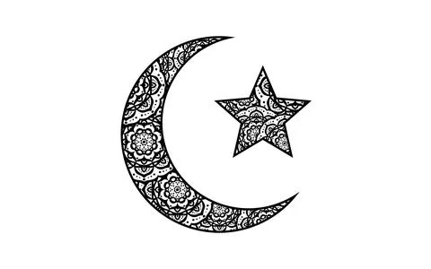 Moon and star objects with exotic patterns. Stock Illustration