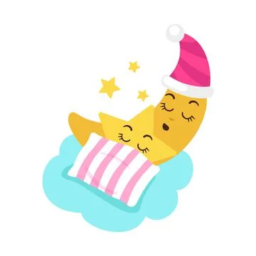 Moon and star sleeping on the clouds Stock Illustration