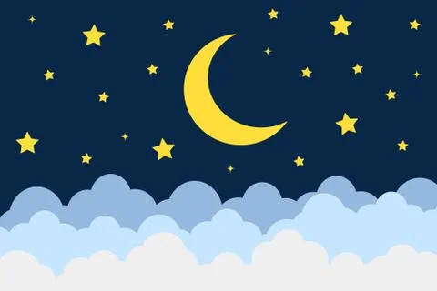 Moon and stars background. Vector illustration. Flat. Stock Illustration