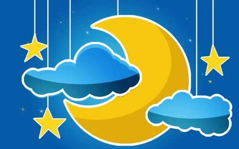 Moon and stars in the clouds Stock Illustration