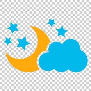 Moon and stars with clouds vector icon in flat style. Nighttime illustration  Stock Illustration