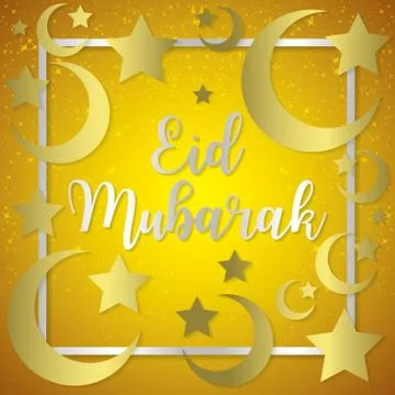 Moon and stars Eid Mubarak (Blessed Eid) card in vector format. Stock Illustration