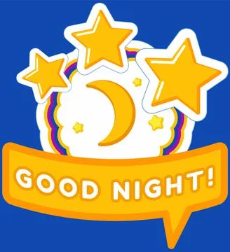 Moon and stars on patch bage on blue background. Good night inspirational Ilustración de archivo