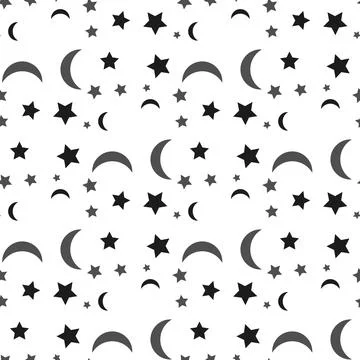 Moon and stars pattern repeat seamless in black color for any design. Vecto.. Stock Illustration