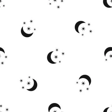 Moon and stars pattern seamless black 스톡 일러스트