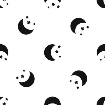 Moon and stars pattern seamless black イラスト素材