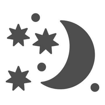 Moon and stars solid icon. Night sky vector illustration isolated on white Ilustração Stock