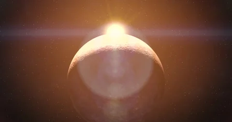 Moon and sun at 4K. High resolution and detailed lunar. Camera flying closer Video stock 156563312