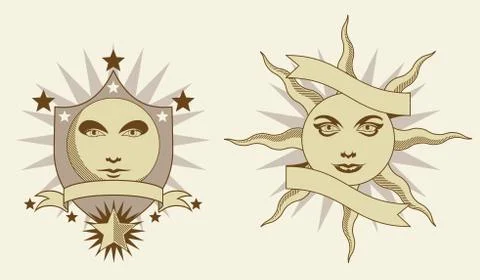 Moon and sun heraldry Stock Illustration