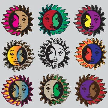 Moon and the sun in one set Stock Illustration