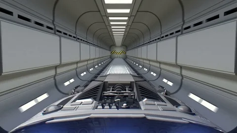 Moon in the backdrop. Spacecraft flies out of the tunnel. 動画素材 85052144