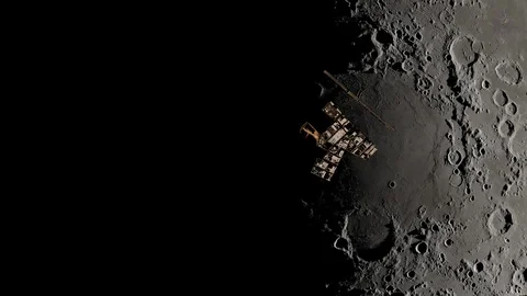 Moon base city view from sky Stock Footage 114802986