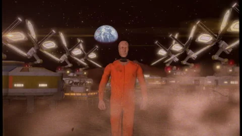 Moon Base, Crash Test Dummy, Salute, Dust Storm, Old Film Stock Footage 248084424