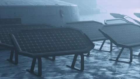 Moon base equipped with solar panels and data transmission equipment Stock Footage 239780323