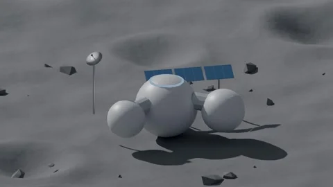 Moon base habitat domes solar array station loop 3D animation seamless loop Stock Footage 341085536