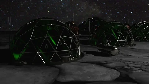 Moon base at night Stock Footage 107947172