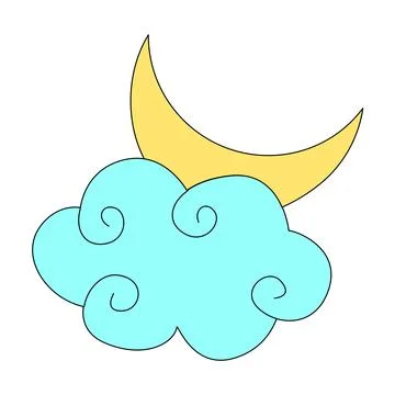 Moon behind the cloud at white background Stock Illustration