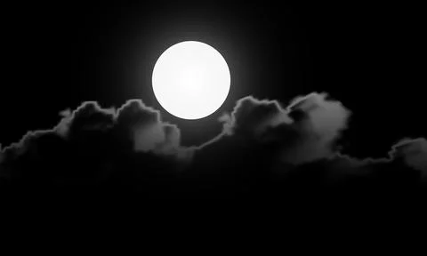 The moon behind the clouds in the black and white sky Stock Illustration