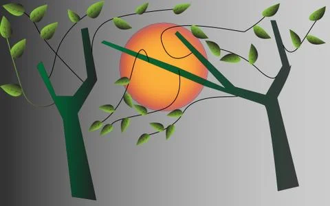 Moon behind the tree on the night Stock Illustration