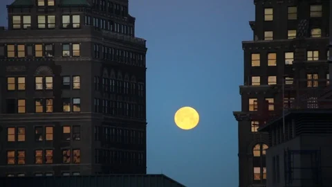 Moon Between BuIldings In Brooklyn NYC Vidéo 88440243
