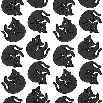 Moon black cat seamless pattern background for Halloween Stock Illustration