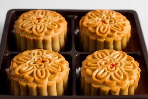 Moon cake on white background Stock Photos