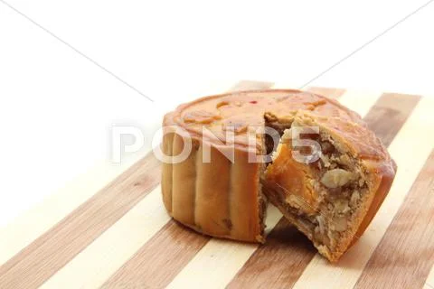 Moon cake with yolk egg Stock Photos